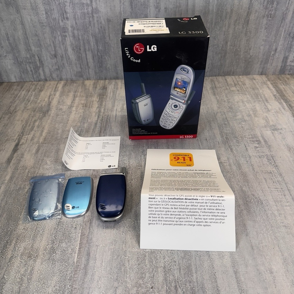 LG 3300 Verizon Wireless Flip Black Blue Faceplate Cell Phone Vtg